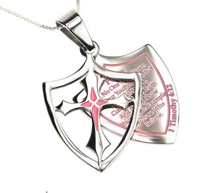Purity, Shield Cross Necklace, Pink   - 