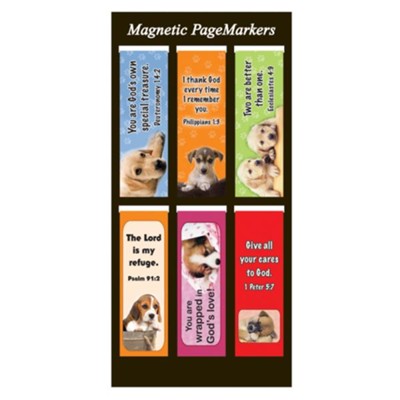 Magnetic Bookmarks, Set of 6, Puppies Assortment I  - 