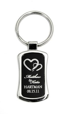 Personalized, Two Hearts Keyring, Black   - 