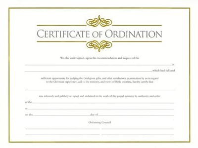 Minister's Ordination Certificate (pkg. of 6)  - 