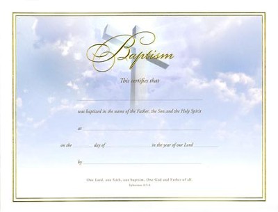 Baptism Certificates (Ephesians 4:5-6) Pack of 6  - 