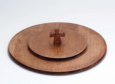 Antique Maple Finish Wood Communion Tray Lid with Cross   - 