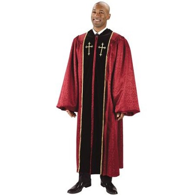 Burgundy Jacquard Pulpit Robe with Embroidered Gold Crosses, 55  - 