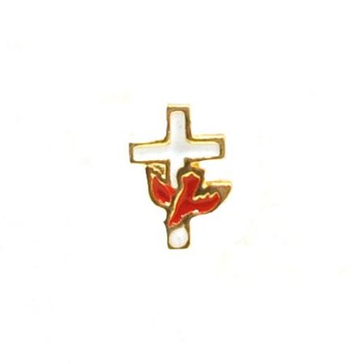 Red Dove on White Cross Lapel Pin  - 