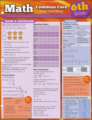 6th Grade Math Common Core State Standards QuickStudy Chart  - 