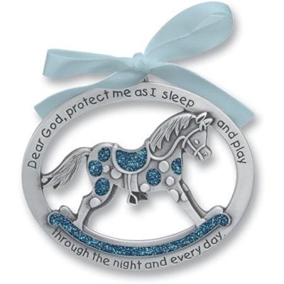 Protect Me While I Sleep Crib Charm, Blue Rocking Horse  - 