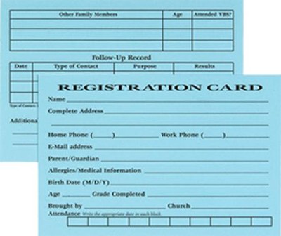 Registration Cards, pack of 50 (Blue or White Assorted)   - 