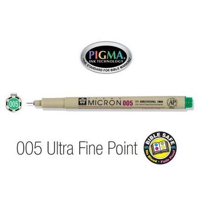 PIGMA Micron 005, Ultra Fine Bible Note Pen/Underliner, Green   - 