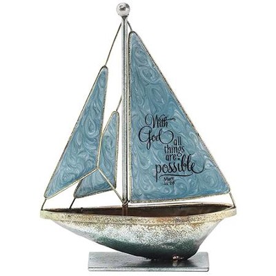 With God, All Things Are Possible Metal Sailboat, Small  - 