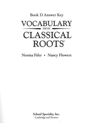 Vocabulary from Classical Roots Book D Answer Key Only  (Homeschool Edition)  - 