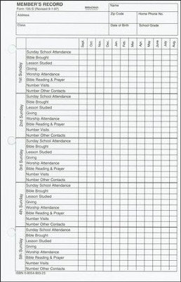 Member's Record, Form 105-S - Sunday School Record Sheet (pack of 100)  - 