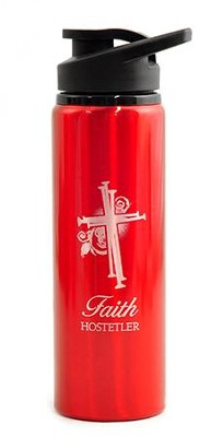 Personalized, Water Bottle, Flip Top, Nail Cross, Red    - 