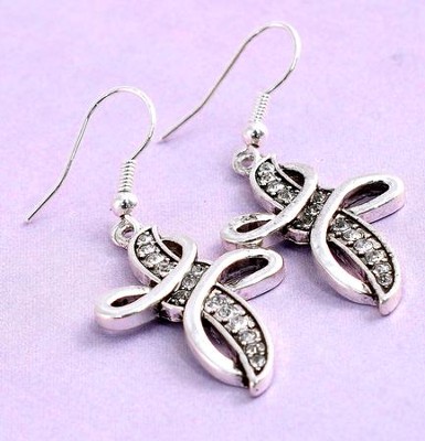 Swirl Cross Earrings, Crystal  - 