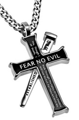 Fear No Evil Established Cross Necklace, Black