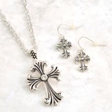 Filigree Cross Antique Necklace and Earrings Set