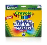 Crayola, Broad Line Washable Markers, Assorted, 12 Pieces