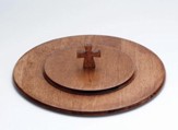 Antique Maple Finish Wood Communion Tray Lid with Cross