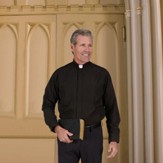 Men's Long Sleeve Clergy Shirt with Tab Collar: Black, Size 19.5 x 36/37