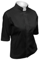Women's Short-Sleeve Tab Collar Shirt: Black-10