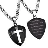 Man of God Shield Cross Necklace, Black