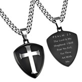 Psalm 23 Shield Cross Necklace, Black