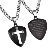 John 3:16 Shield Cross Necklace, Black
