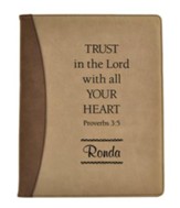 Personalized, Padfolio, Leather, Trust in The Lord,   Brown and Tan