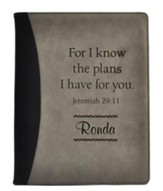 Personalized, Leather Padfolio, For I Know The Plans, Black and Grey