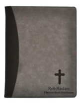 Personalized, Leather Padfolio, with Cross, Grey