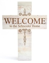 Personalized, Wood Cross, Welcome, White