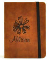 Personalized, Leather Notebook, with Flower, Small, Tan