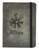 Personalized, Leather Notebook, with Flower, Small,Gray