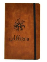 Personalized, Leather Notebook, with Flower, Large, Tan