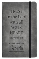 Personalized, Leather Notebook, Trust In The Lord, Large, Grey