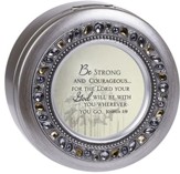 Jeweled Pewter Round Music Box, Be Strong And Courageous, Joshua 1:9