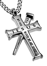 By His Blood Established Cross Necklace, Silver