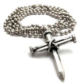 Three Nail Cross, Antique Pewter Pendant Necklace