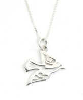 Silver Dove Pendant with Hebrew Shalom