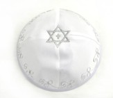 Star with Cross Kippah: White