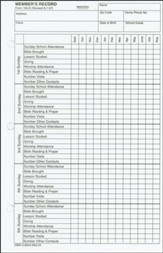 Member's Record, Form 105-S - Sunday School Record Sheet (pack of 100)