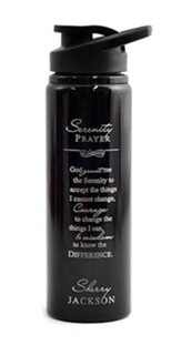 Personalized, Water Bottle, Flip Top, Serenity Prayer, Black