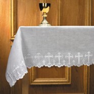 Linen Scalloped-Edge Altar Frontal, Cross Embroidery