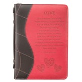 Love, 1 Corinthians 13:4-8, Bible Cover, LuxLeather, Brown and Pink, X-Large