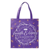 She Is Clothed With Strength and Dignity Tote Bag, Purple