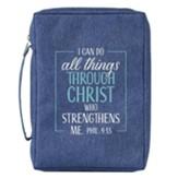 I Can Do All Things Through Christ Bible Cover, Canvas, Blue, Large