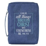 I Can Do All Things Through Christ Bible Cover, Canvas, Blue, Medium