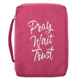 Pray Wait Trust Bible Cover, Canvas, Pink, Medium