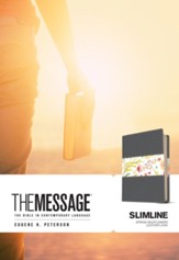 Message Slimline Bible--soft leather-look, black/spring wildflowers