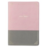 KJV Super Giant-Print Bible--soft  leather-look, pink/gray