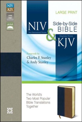 NIV and KJV Side-by-Side Bible, Large Print,   Italian Duo-Tone, Navy/Tan  - 
